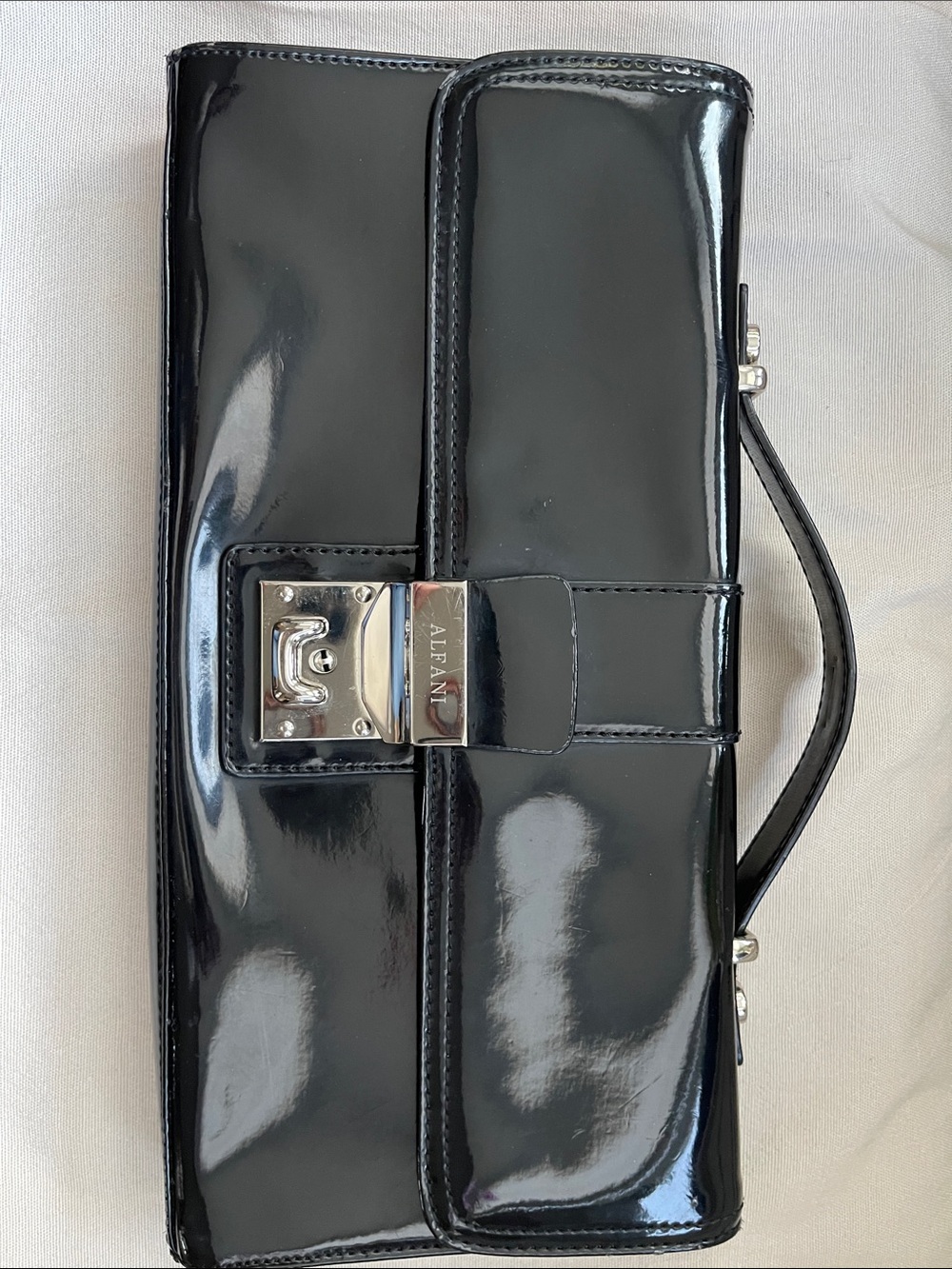 Alfani Black Patent Leather Clutch with Silver-Tone Lock